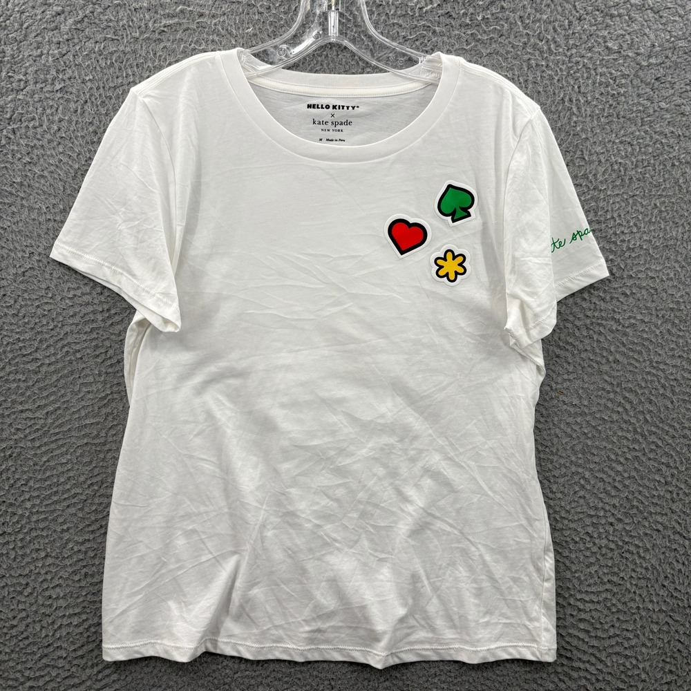 Hello Kitty Kate Spade T Shirt Womens M White Graphic Tee Flower New York
